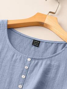 EMERY ROSE Blusa casual de unicolor para mujer en verano - Azul - Ver 4
