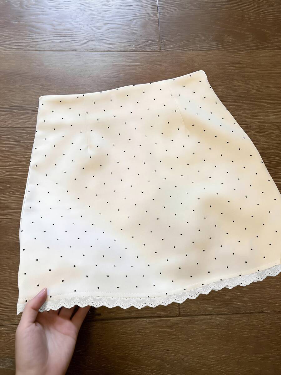 EMERY ROSE Women's Polka Dot Casual Versatile Date & Outing Mini Skirt - Apricot - View 1