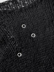 ROMWE Grunge Punk Sweater Lengan Lonceng Polos dengan Tampilan Usang - Hitam - View 10