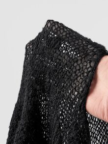 ROMWE Grunge Punk Sweater Lengan Lonceng Polos dengan Tampilan Usang - Hitam - View 12