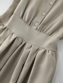Balvessa Women's Solid Color Long Sleeve Button Half-Placket Pocket Casual Shirt Dress - Grey - View 6