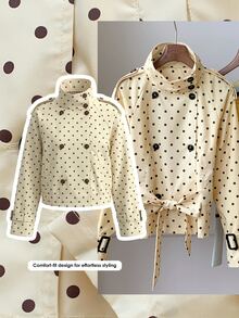 Comfortcana Chaqueta de mujer de ajuste regular con lunares, cuello alto y cintura ceñida - Multicolor - Ver 10