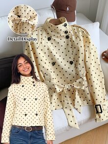Comfortcana Chaqueta de mujer de ajuste regular con lunares, cuello alto y cintura ceñida - Multicolor - Ver 1