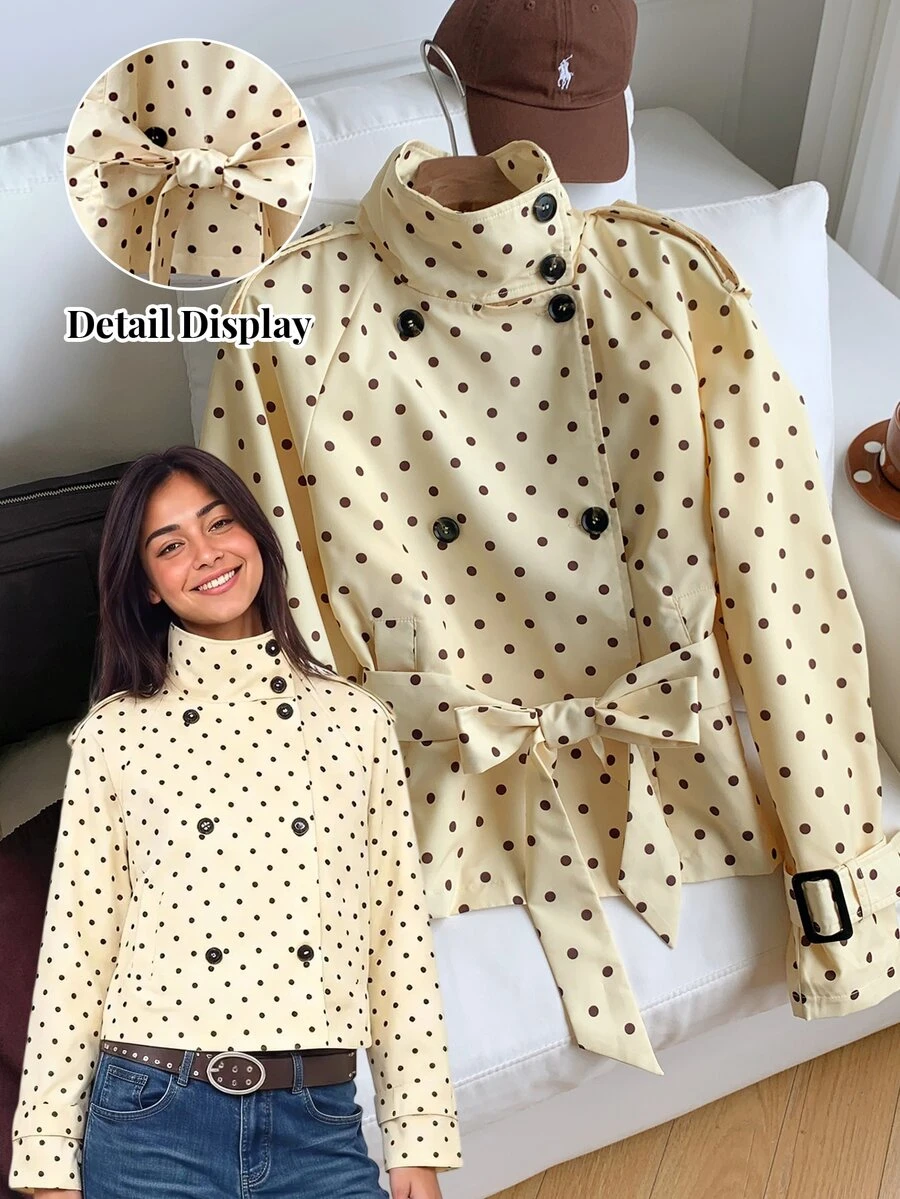 Comfortcana Chaqueta de mujer de ajuste regular con lunares, cuello alto y cintura ceñida - Multicolor - Ver 1