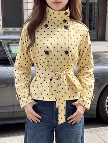 Comfortcana Chaqueta de mujer de ajuste regular con lunares, cuello alto y cintura ceñida - Multicolor - Ver 8