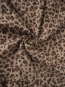 Comfylo Plus Leopard Print Tie Neck Flounce Sleeve Ruffle Hem Dress - Coffee Brown - View 9