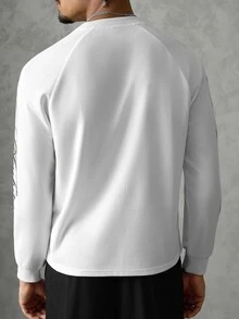 SLATEMANN Men's Letter Print Raglan Long Sleeve Crew Neck Casual T-Shirt - White - View 3