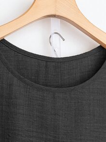 EMERY ROSE Women Black Plain Woven Fabric Blouse And Pants Set Cute Two Piece Outfit With Round Neck Flounce Sleeve Ruffle Hem Top - Black - View 7