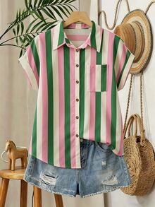EMERY ROSE Women's Striped Pocket Casual Vacation Shirt - Multicolor - View 4