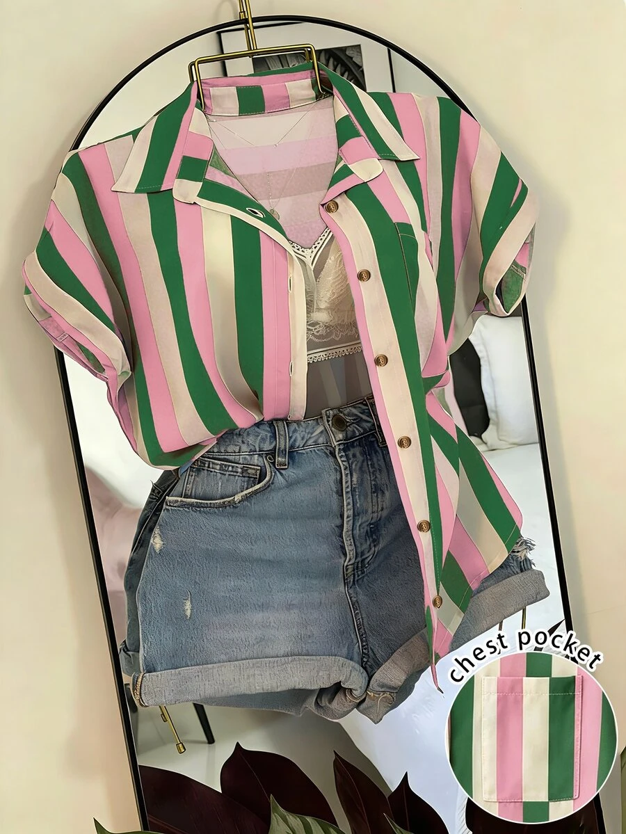 EMERY ROSE Women's Striped Pocket Casual Vacation Shirt - Multicolor - View 1