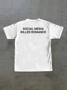 Resyla Men Social Media Kills Romance Graphic Text Print Round Neck Men T-Shirt - White - View 3