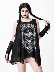 ROMWE Goth Women's Dark Skull Insect Skeleton Astrolabe A-Line Loose Plus Size Tank Top - Black - View 1