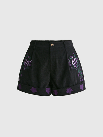 Goth Große Größen Herbst/Winter vielseitige Kordstoff Dunkelwald Schlangen Mond Stickerei Shorts