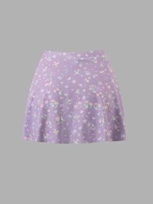 Sovereign Charm Women's Ditsy Floral Random All-Over Print Ribbon Bow Decor Sports Mini Skirt - Multicolor - View 2