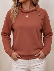 SHEIN LUNE 新款大尺碼女款時尚休閒百搭抓絨立領鈕扣運動衫 - 玫瑰紅 - 查看 1
