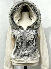 Lalippa Women's Autumn/Winter Vintage Tiger Print Sweatshirt - Multicolor - View 1