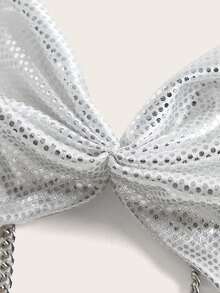 SHEIN ICON Chain Detail Backless Metallic Halter Top - White - View 4
