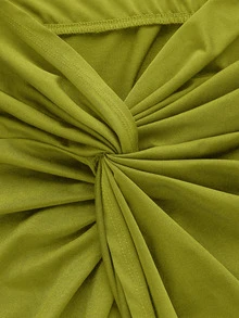 SHEIN ICON Two Piece Tie Back Halter Top & Twist Front Skirt - Olive Green - View 4