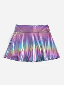 SHEIN ICON Holográfico Couro Pu Saia Flare - Roxo - Visão 4