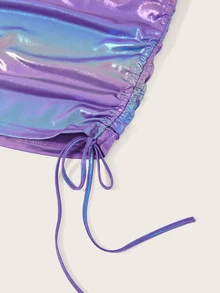 SHEIN ICON Holographic Hanky Hem Cami Top & Drawstring Side Skirt - Purple - View 5