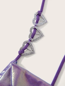 SHEIN ICON Holographic Hanky Hem Cami Top & Drawstring Side Skirt - Purple - View 9