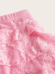 SHEIN ICON Low Waist Vacation Style Casual Sexy White Lace Ruffle Hem Mini Skirt With Safety Shorts, Anti-Flashing - Pink - View 5