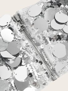 SHEIN ICON Silver Sequin Decor Tube Top - Silver - View 4