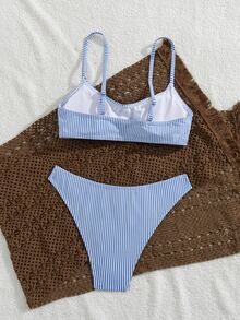 Swim Mod Set Bikini Wanita untuk Festival Musik Pantai Musim Semi Musim Panas Motif Garis-garis Tali Bahu Tipis Lucu Elegan Kasual Liburan - MultiWarna - View 2