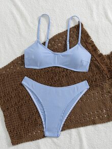 Swim Mod Set Bikini Wanita untuk Festival Musik Pantai Musim Semi Musim Panas Motif Garis-garis Tali Bahu Tipis Lucu Elegan Kasual Liburan - MultiWarna - View 4