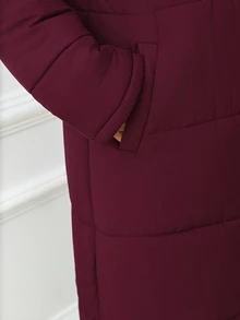 SHEIN Clasi Women's Long Sleeve Faux Fur Collar Patchwork Hooded Padded Coat - Burgundy - View 11