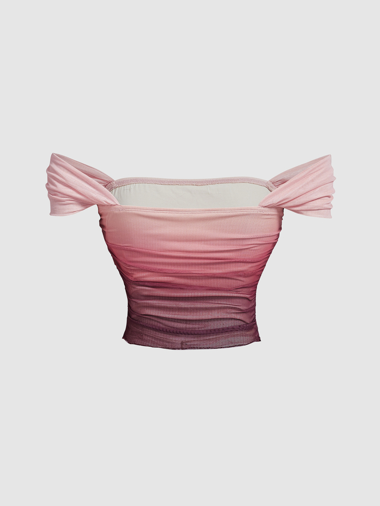 SHEIN MOD 女款粉色漸層網紗露肩上衣與不對稱下擺裙時尚兩件套 - 彩色 - 查看 9