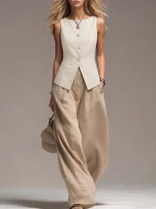 Vavine Fashionable Versatile Commuter Solid Color Vest - Apricot - View 6