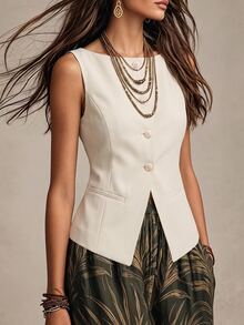 Vavine Fashionable Versatile Commuter Solid Color Vest - Apricot - View 3