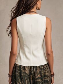 Vavine Fashionable Versatile Commuter Solid Color Vest - Apricot - View 2