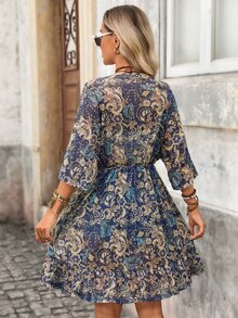 Brillora Damen Sommer Mode Lässig Elegant Urlaub Romantischer Muster Minimalistisch Bequem Locker Tailliert V-Ausschnitt Cover-Up, Elegantes Damenkleid, Damen Urlaubsoutfit Urlaubskleid, Country Musik Festival Outfit, Rüschenkleid, Blaues Kleid & Blaues Damen Cover-Up - Blau - Übersicht 3
