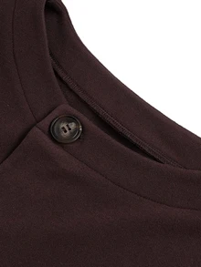 NOVVYNE Women's Elegant Round Neck Button Detail Side Tie Front Long Flared Sleeve Casual Brown Jacket Suitable For Business Office Outings Autumn/Winter - Brown - View 7