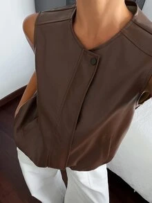 Livesso Women's Fashion Versatile Casual Commuter Work Going Out Vest Jacket Autumn Dark Brown - Brown - View 1