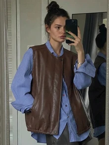 Livesso Women's Fashion Versatile Casual Commuter Work Going Out Vest Jacket Autumn Dark Brown - Brown - View 5