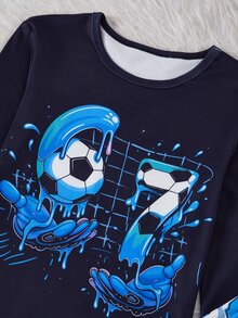 1套男童長袖上衣與長褲修身睡衣居家服套裝，新款遊戲機、英文字母、耳機與酷炫圖案印花，適合大男孩 - 彩色 - 查看 5
