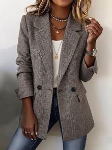 Holdful Holdful Women's Houndstooth Lapel NeckLong Sleeve Casual Regular Fit Jacket - Multicolor - View 4