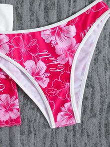Bellisia 女士夏季海滩音乐节花朵图案裙式露背休闲度假风比基尼三件套 - 彩色 - 查看 4