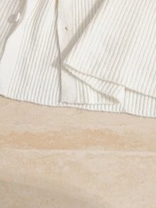 SHEIN كنزة شتوية بيضاء أنيقة للحوامل، متعددة الاستخدامات، بأكمام طويلة وأزرار وفتحة جانبية، مناسبة لجلسات التصوير الفوتوغرافي - لون مشمشي - مشاهدة 10