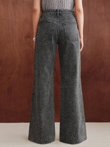 Anewsta Women's Casual Daily Travel Denim Jeans With Pocket And Rhinestone - Black - View 7