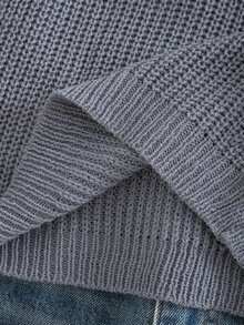 SHEIN Boys Grey Cloud Patchwork Chunky Knit Sweater, Loose Drop Shoulder Round Neck Knit Top, Thick Versatile Pullover For Kids Autumn/Winter - Grey - View 3
