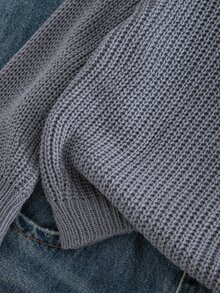 SHEIN Boys Grey Cloud Patchwork Chunky Knit Sweater, Loose Drop Shoulder Round Neck Knit Top, Thick Versatile Pullover For Kids Autumn/Winter - Grey - View 7