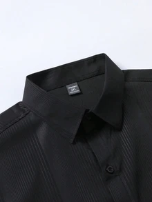 Calvornis Men's Plus Size Solid Color Single-Breasted Casual Short Sleeve Shirt, Formal - Black - View 4