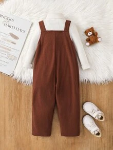 Kids Young Boy Cartoon Bear Pattern Overalls Long Pants, Versatile And Comfortable, Suitable For Daily Wear, School, Travel, Sports, Autumn/Winter - Brown - View 4