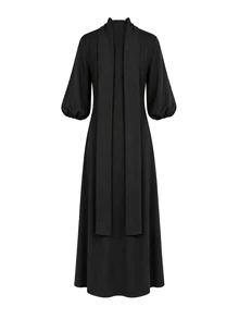 Lunelith SHEIN Lunessa Elegant Banquet Date Holiday Ribbon Design Split Hem Button Decor Women's Long Dress Spring Summer Autumn Black - Black - View 8