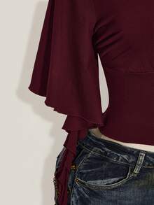 SHEIN ICON 女款夏季休閒純色收腰T恤 - 中紫紅色 - 查看 8