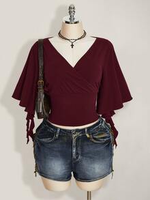 SHEIN ICON 女款夏季休閒純色收腰T恤 - 中紫紅色 - 查看 3